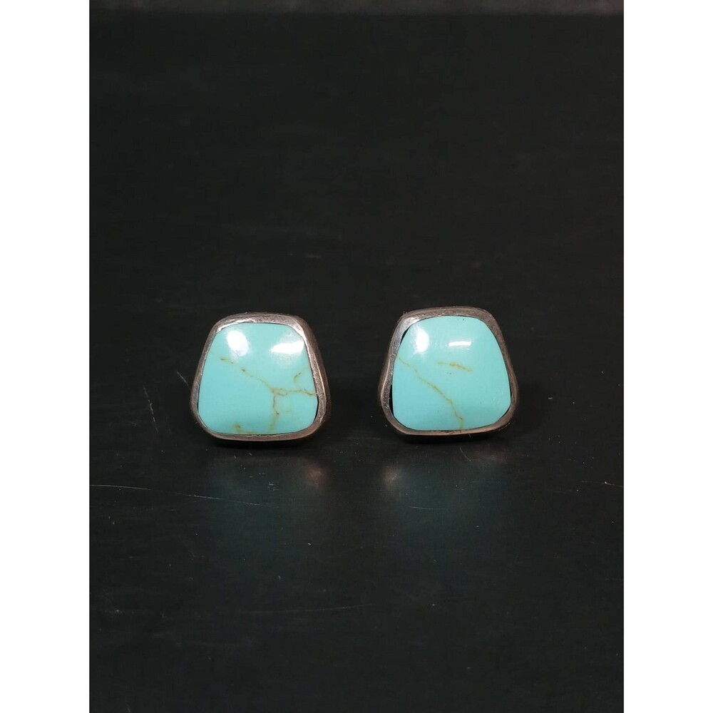Sterling Silver 950 Turquoise Trapezoid Stud Earrings
